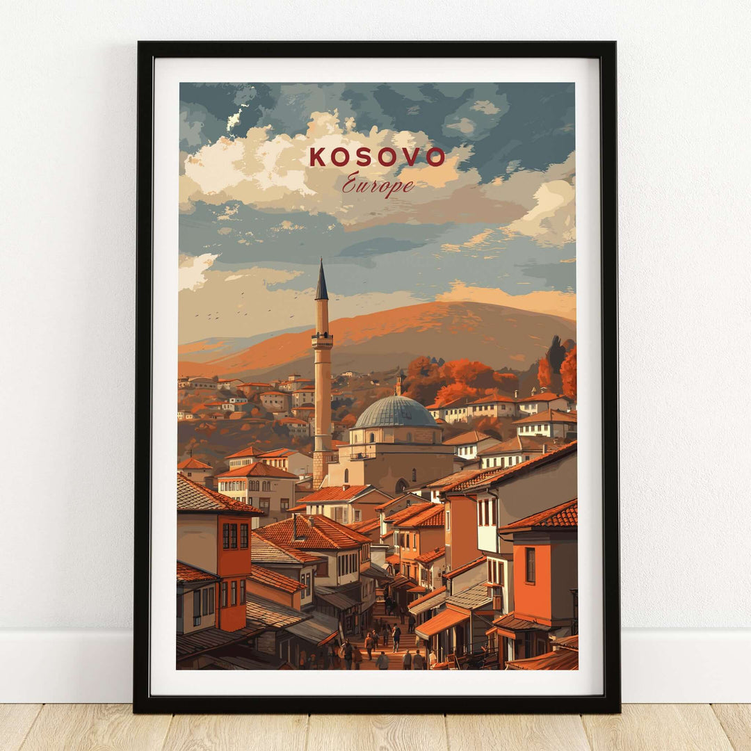 Kosovo Balkan City Rooftops Canvas Print | European Travel Wall Decor showcasing vibrant architecture and urban landscape.