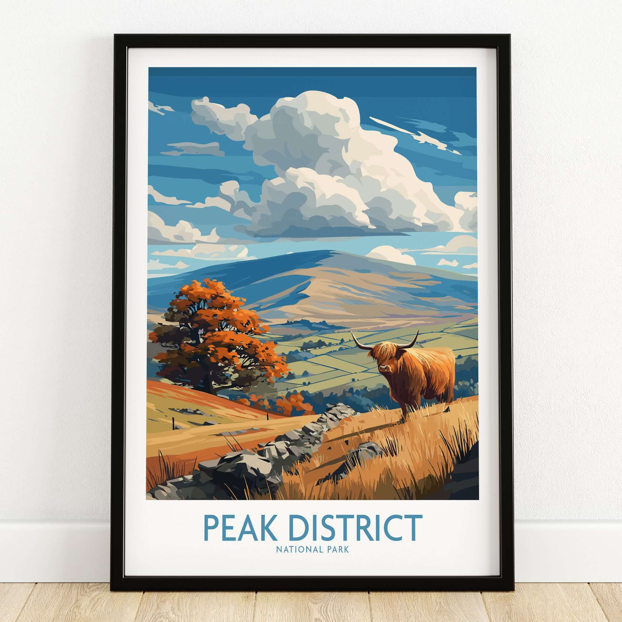 Peak District National Park Highland Cow Art Print | Derbyshire Landscape Poster