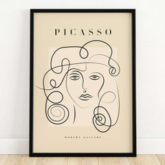 Picasso Woman Curly Hair Line Art Abstract Portrait Poster Modern Gallery Wall Art