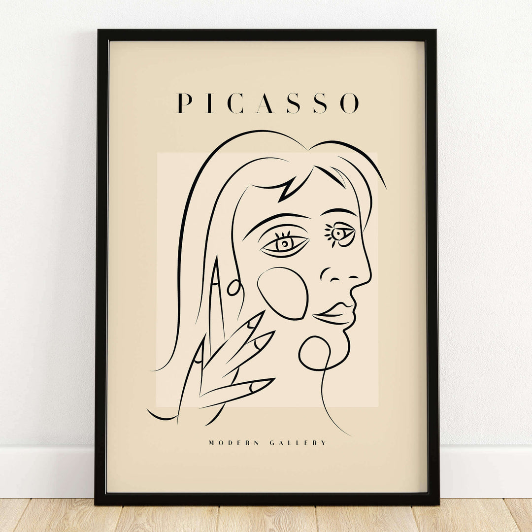 Picasso Face Profile Abstract Woman Line Art Modern Gallery Poster Wall Art featuring minimalist design with black lines.