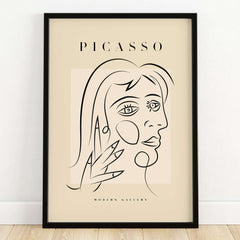 Picasso Face Profile Abstract Woman Line Art Modern Gallery Poster Wall Art featuring minimalist design with black lines.