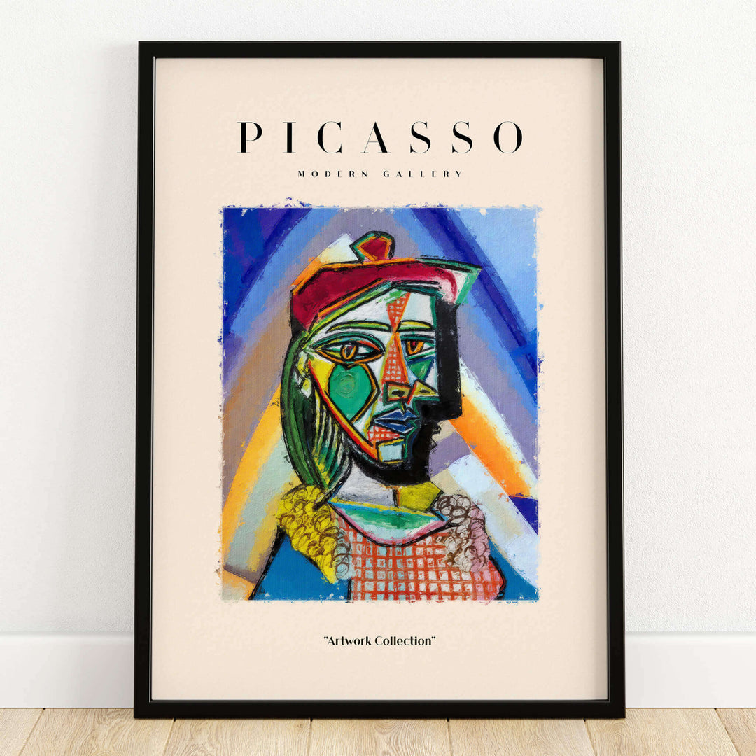 Picasso Bust Portrait Abstract Art Print Colorful Cubist Poster Artwork Collection featuring vibrant abstraction.