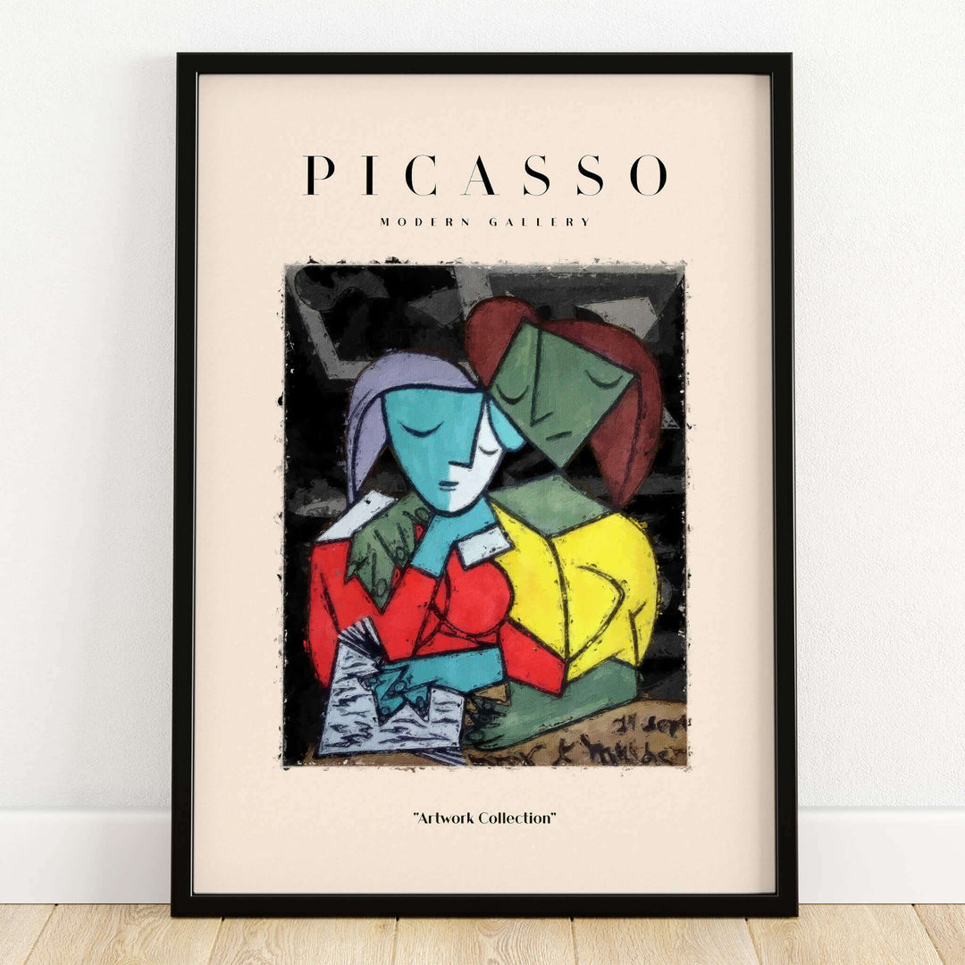 Picasso Reading Couple Abstract Figures Art Print Cubist Poster Artwork Collection displayed in a modern frame.