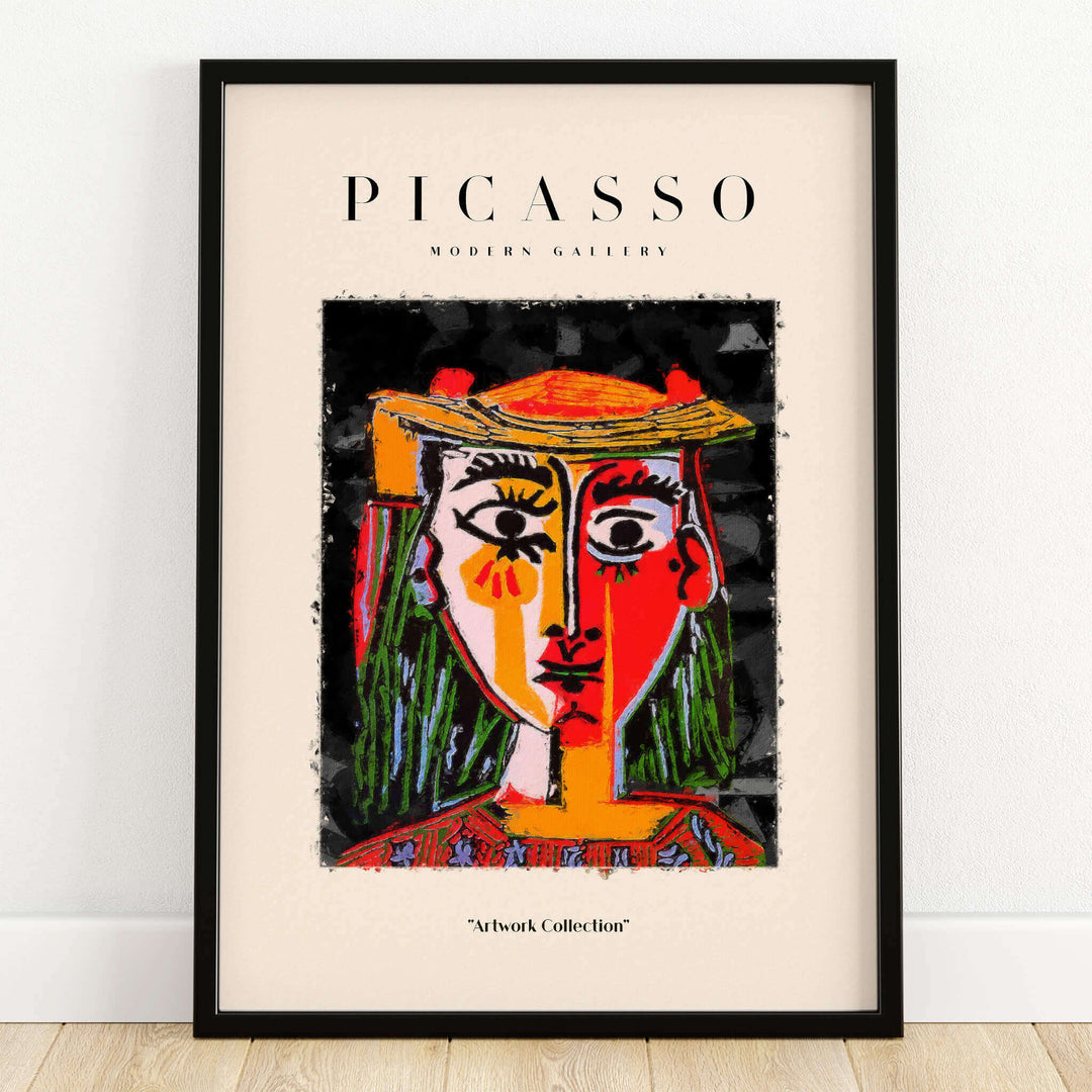 Picasso Woman in Hat Red Yellow Face Portrait Poster Colorful Abstract Artwork Print