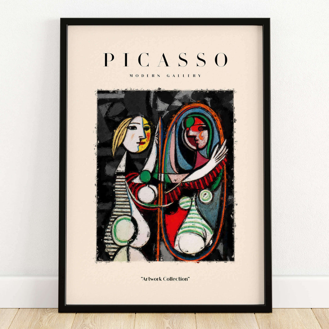 Picasso Girl Before Mirror Inspired Art Print Abstract Reflection Poster Artwork Collection showcasing vibrant colors and abstract forms.