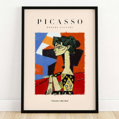 Picasso Seated Woman Profile Cubist Art Print Patterned Dress Poster Artwork Collection in stylish frame