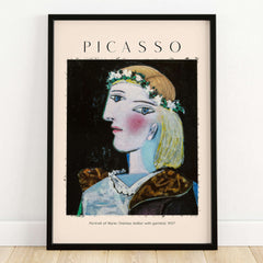 Picasso Portrait Marie Thérèse Walter Garland 1937 Art Print Cubist Woman Poster displayed in a stylish frame.