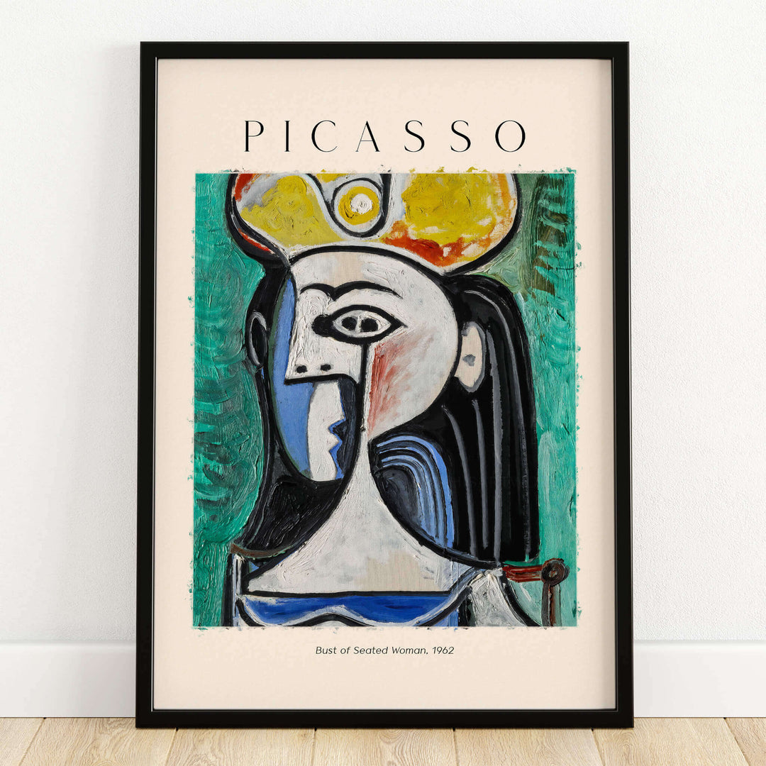 Picasso Bust Seated Woman 1962 Art Print Abstract Portrait Poster Colorful Wall Art framed in black