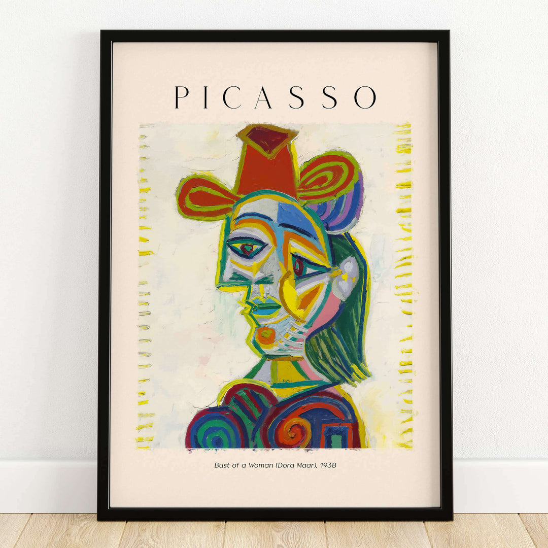 Picasso Bust Woman Dora Maar 1938 Portrait Art Print Colorful Cubist Poster Wall Art featuring vibrant colors and abstract design.