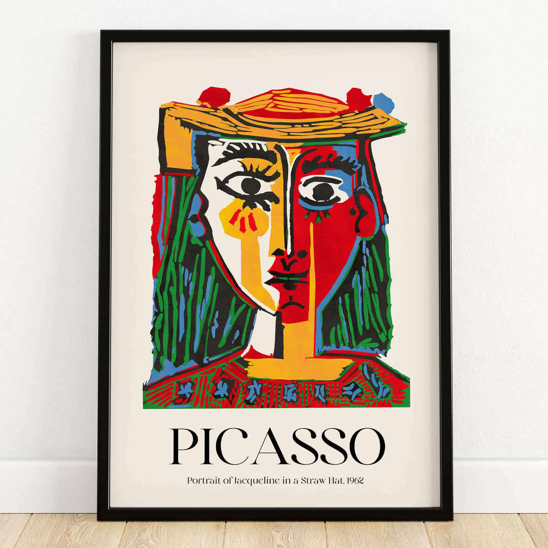 Picasso Portrait Jacqueline Straw Hat 1962 Colorful Abstract Art Print Modern Poster showcasing vibrant abstract art.