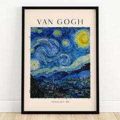 Starry Night Print:  Vincent van Gogh Poster framed art print featuring swirling night sky and cypress tree.