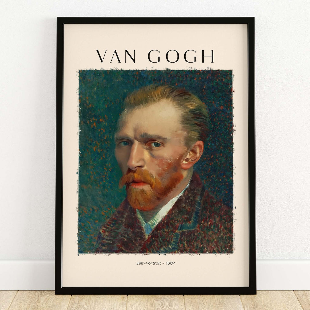 Vincent van Gogh Self Portrait 1887 Post Impressionist Artist Poster Print Wall Art framed print featuring vibrant colors.