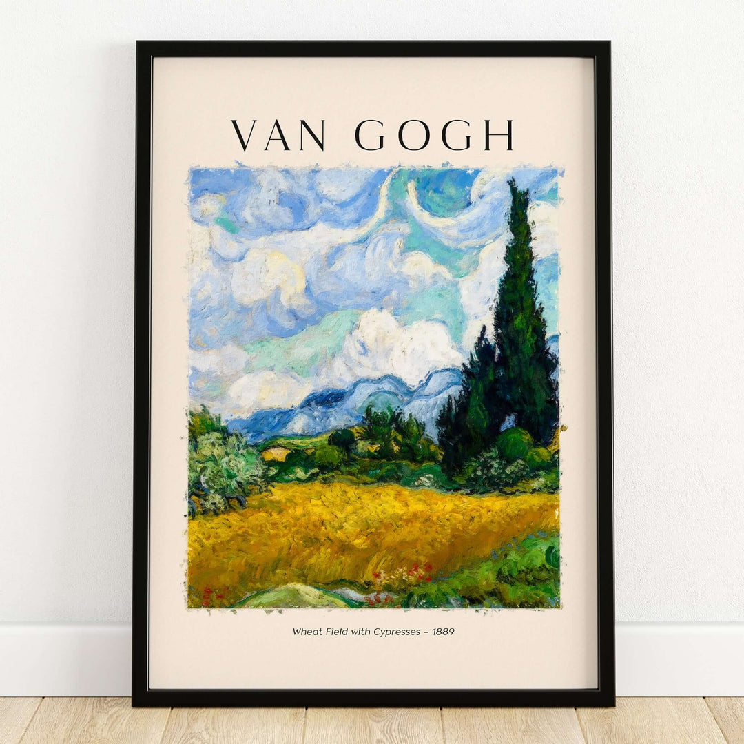 Vincent van Gogh Wheat Field with Cypresses 1889 Landscape Art Print Post Impressionist Poster framed print on display.