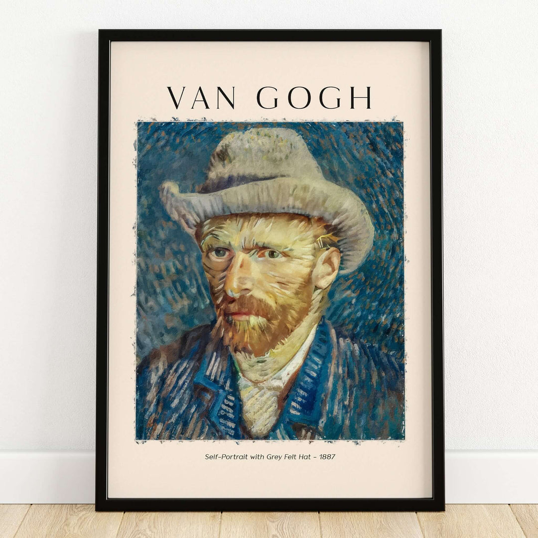 Vincent van Gogh Self Portrait Grey Felt Hat 1887 Art Print Post Impressionist Poster framed on display