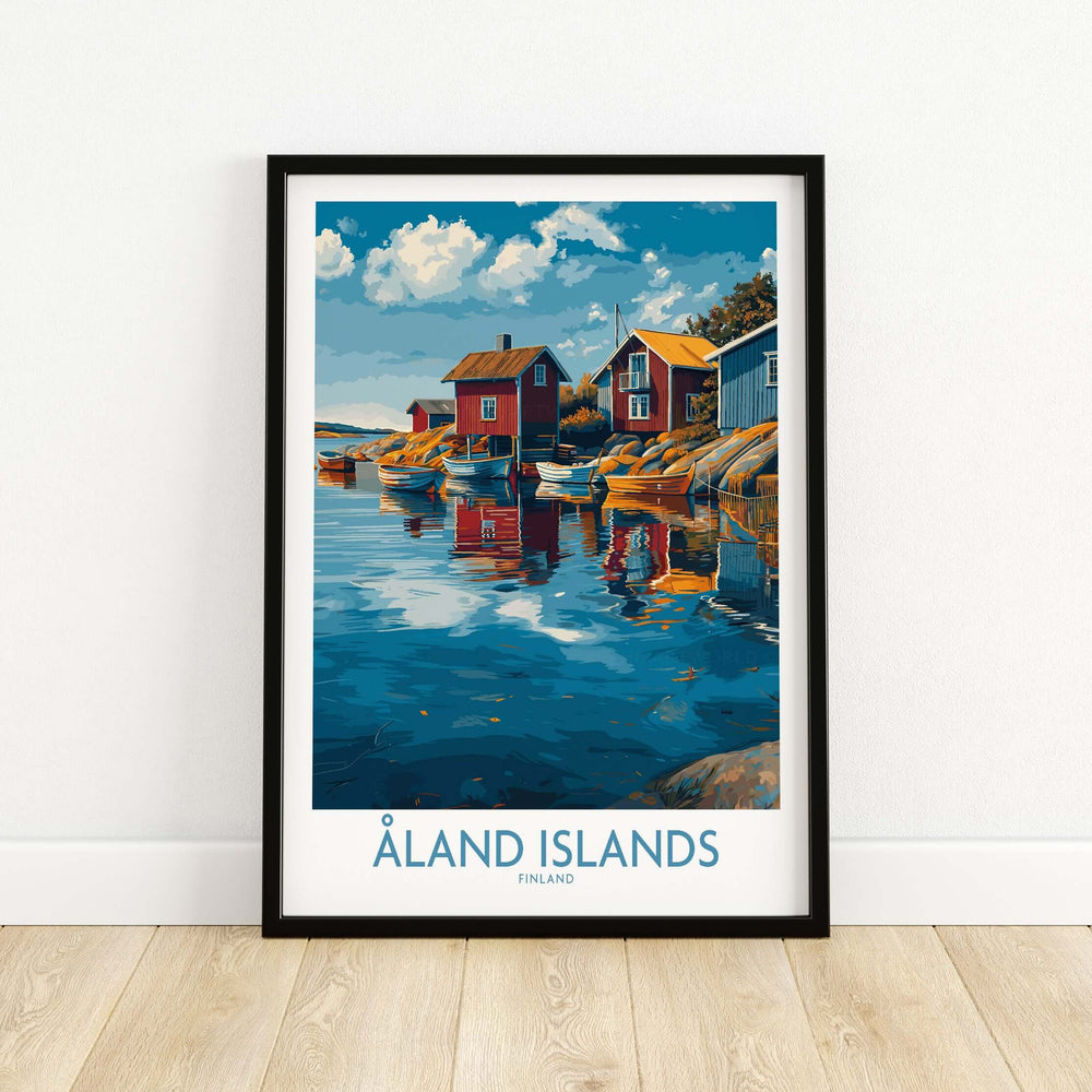 Åland Islands Finland Print | Nordic Coastal Village Poster featuring a picturesque Nordic coastal village scene.