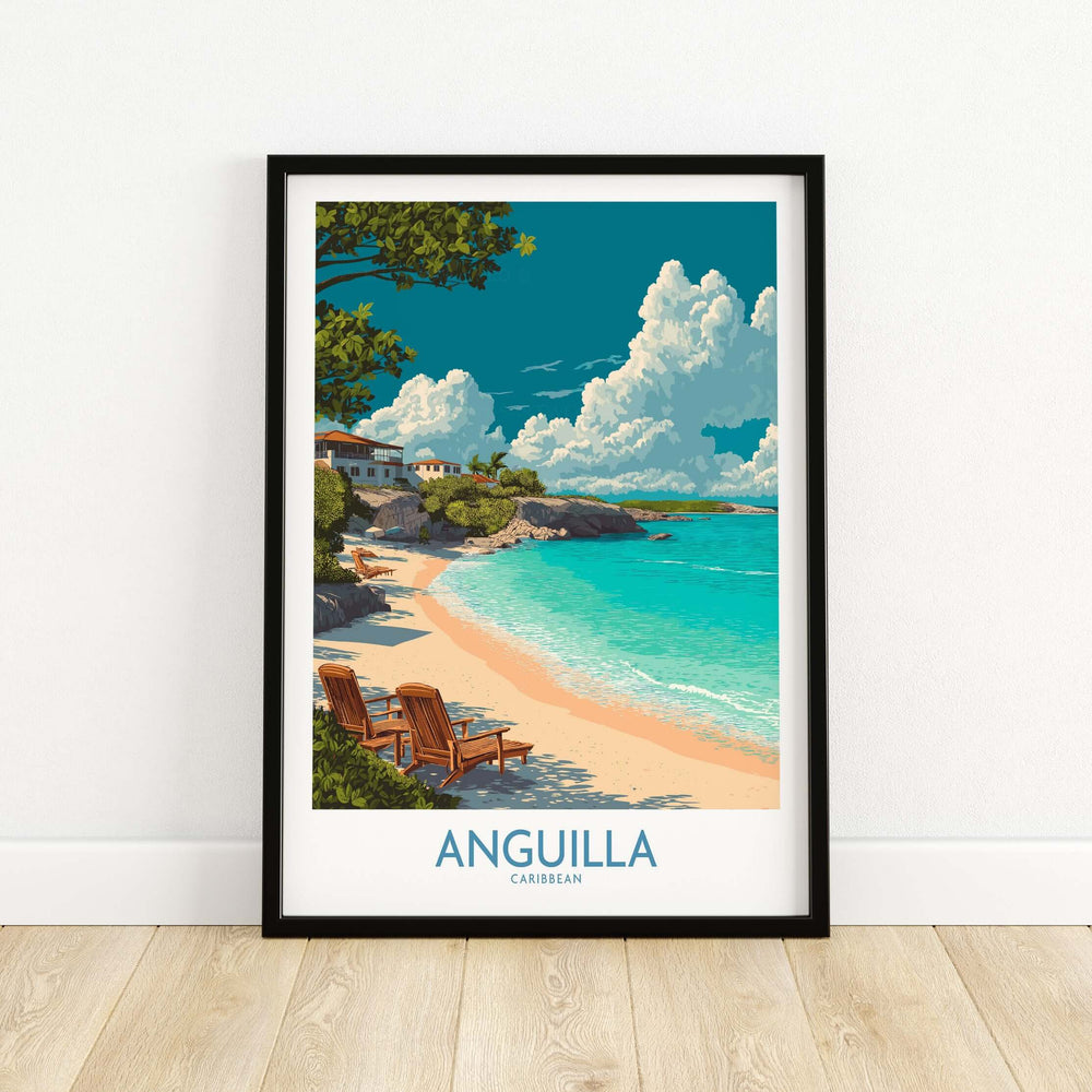Anguilla print Caribbean wall art depicting serene beach, turquoise waters, and tropical scenery for home decor.