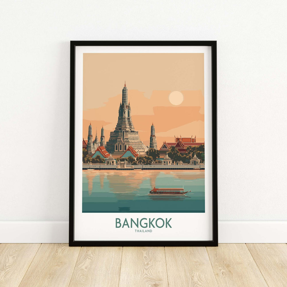 Bangkok poster featuring the Temple of Dawn, a historic Thai landmark with architectural elegance and cultural richness.