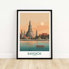 Bangkok Poster Thailand Temple of Dawn - Historic Thai Landmark Print showcasing the iconic architecture of Bangkok.