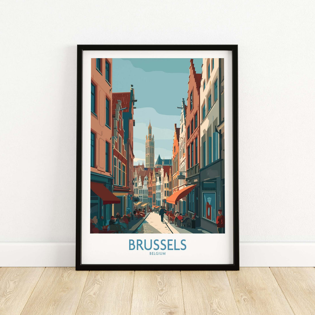 Brussels wall art print featuring iconic European architecture and vibrant street scene.