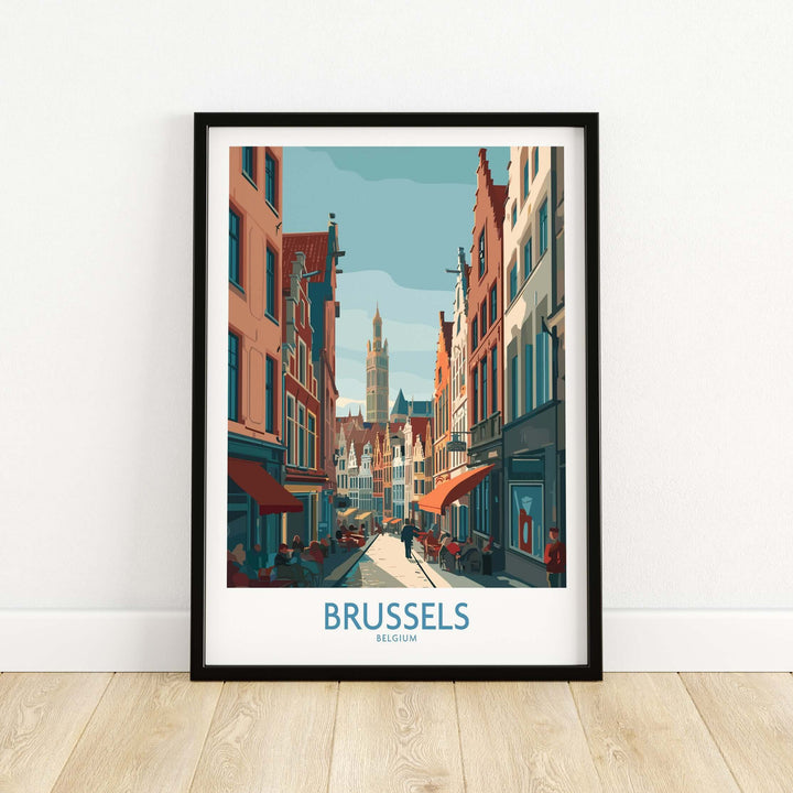 Brussels wall art print featuring iconic European architecture and vibrant street scene.