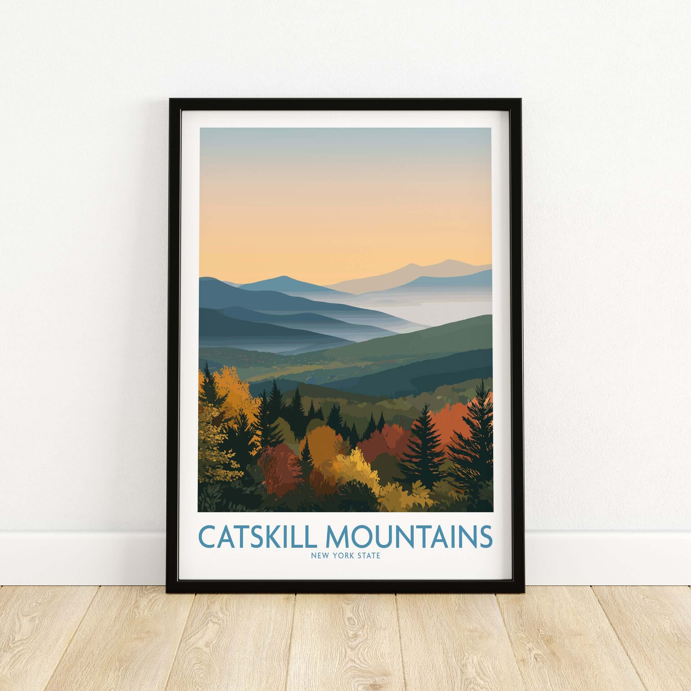 Catskill Mountains New York Fall Landscape Poster - New York State Travel Decor featuring vibrant autumn colors.