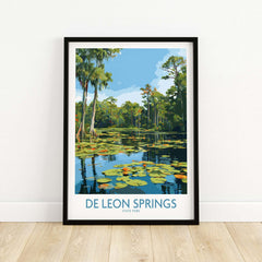 De Leon Springs Florida Green Lily Pond Poster - Florida State Park Decor featuring serene lily pond scene.