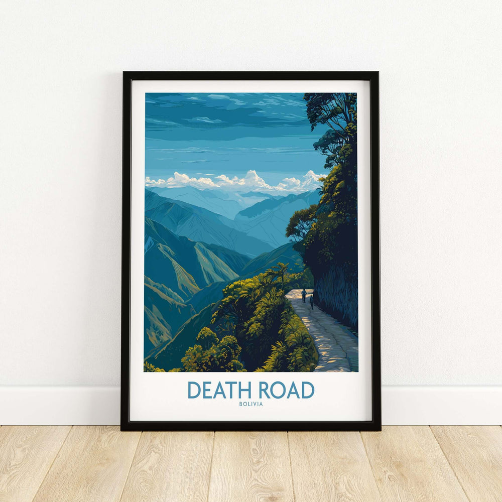 Death Road Bolivia Hiking Trail Art Print | Camino de la Mortes Poster featuring a stunning landscape scene.