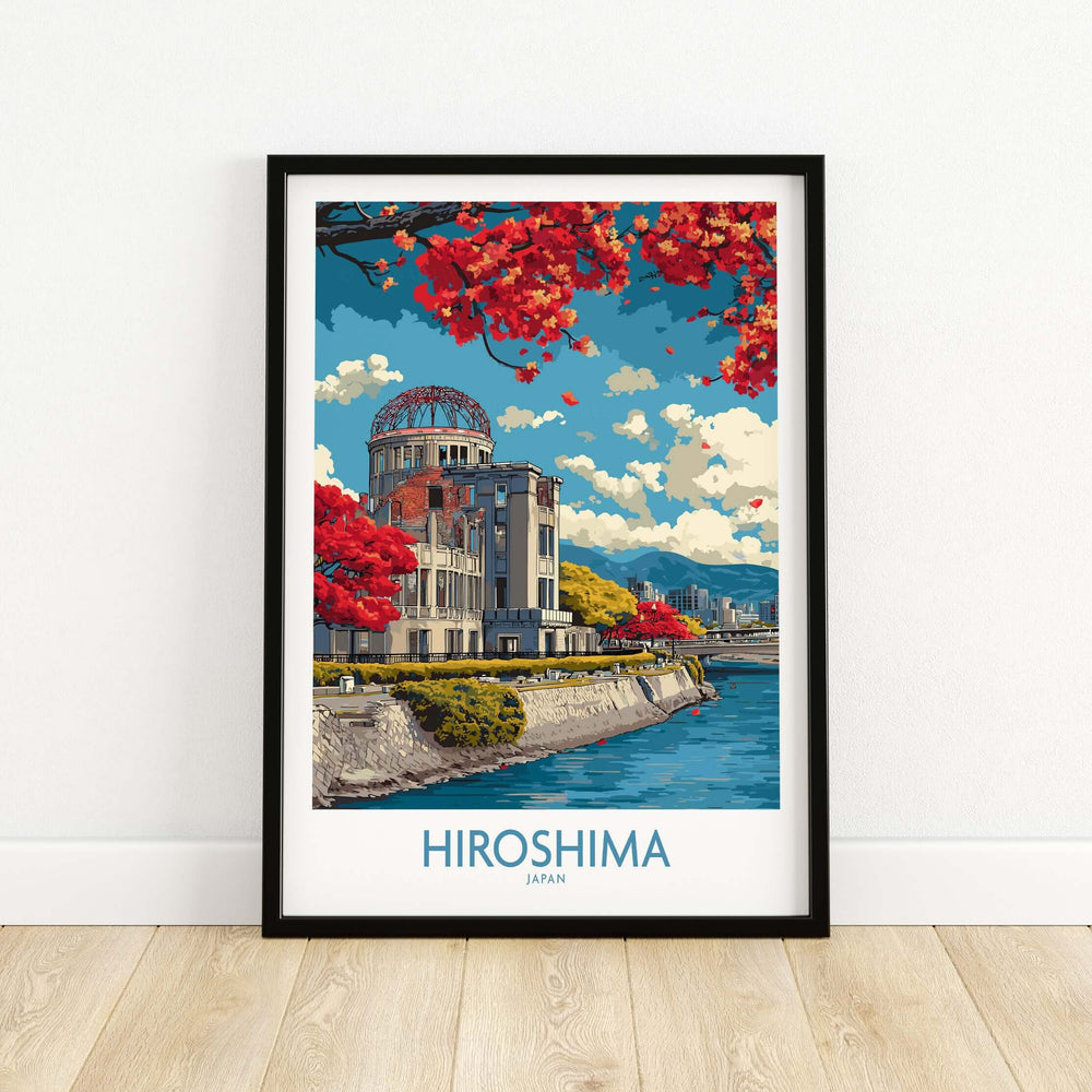 Hiroshima Japan Genbaku Dome poster showcasing vibrant colors and historic significance, perfect for decor.