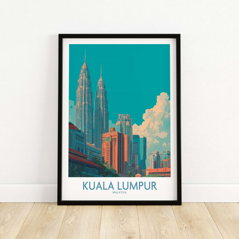 Kuala Lumpur urban cityscape poster featuring iconic skyscrapers and vibrant city life art print