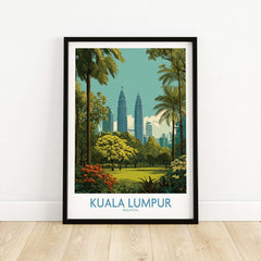 Kuala Lumpur Malaysia Skyline Poster - Malaysian Capital Wall Art featuring iconic towers and lush greenery.