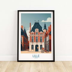 Lille France Poster - Charming European City Scene featuring a vibrant street and historic architecture.