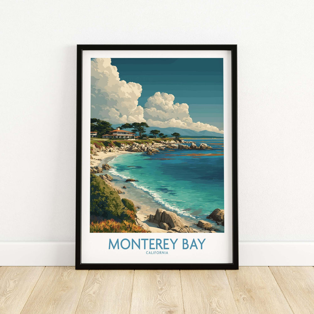 Monterey Bay California poster featuring ocean views and coastal scenery, perfect for home decor.