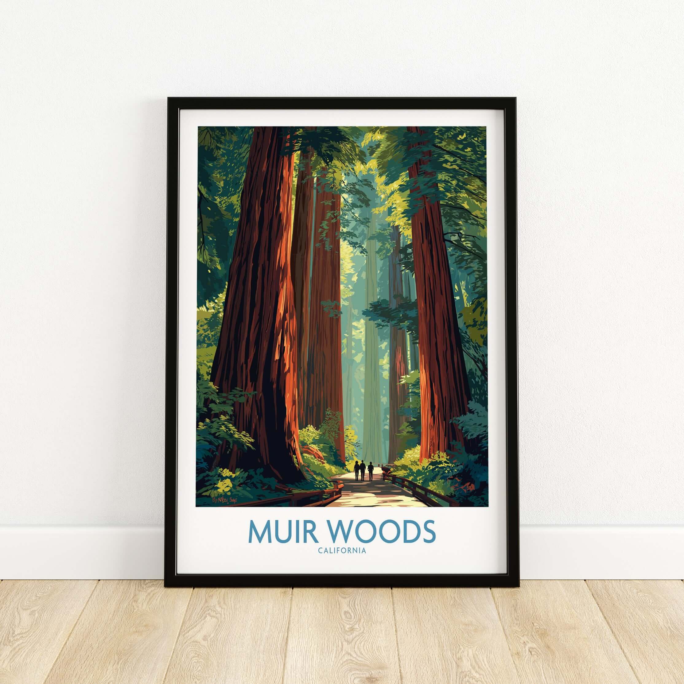 Muir Woods Print California - California National Park Wall Art featuring tall redwoods and serene forest pathway.