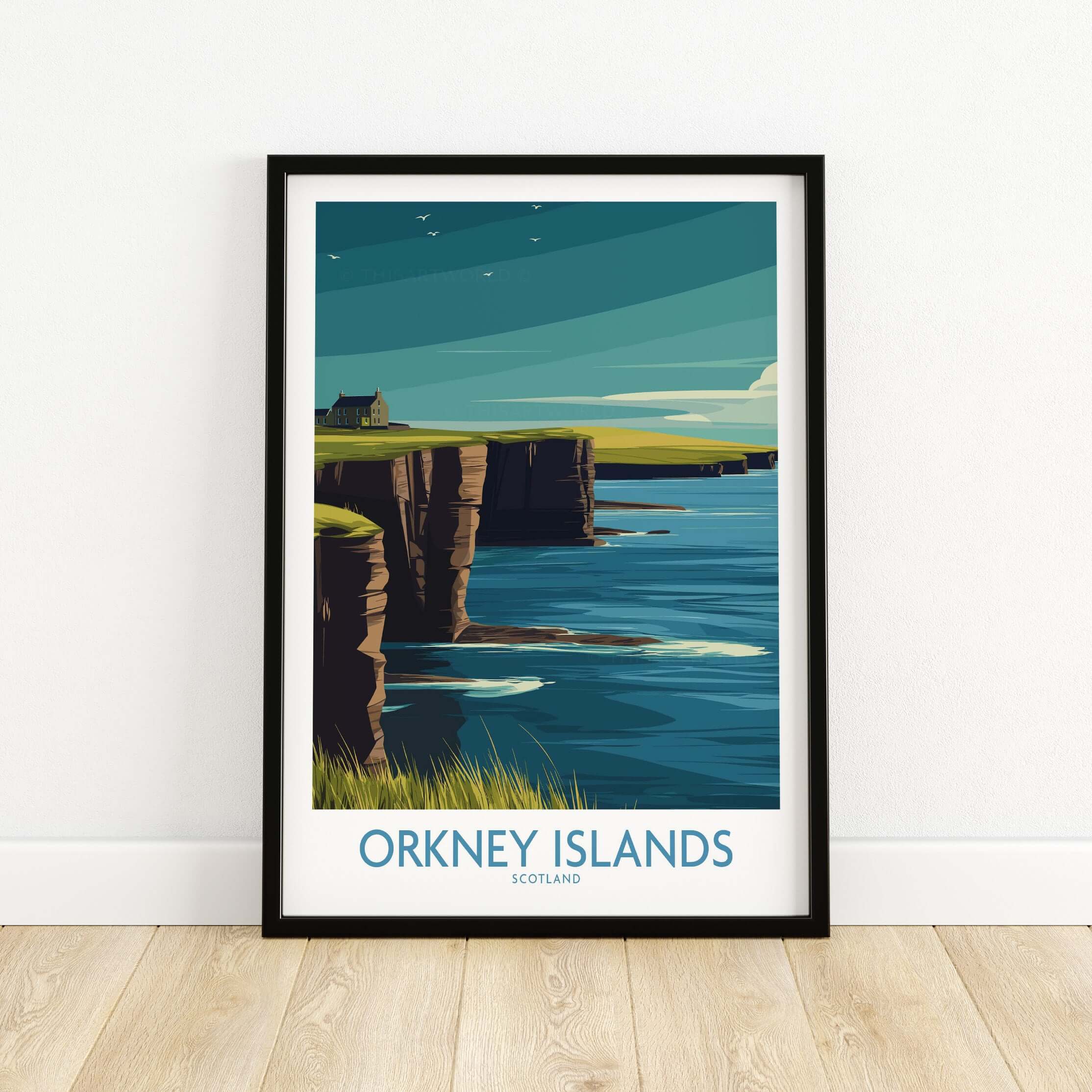 Orkney Islands Scotland Wall Art - Scottish Travel Decor featuring coastal scenery and cliffs.