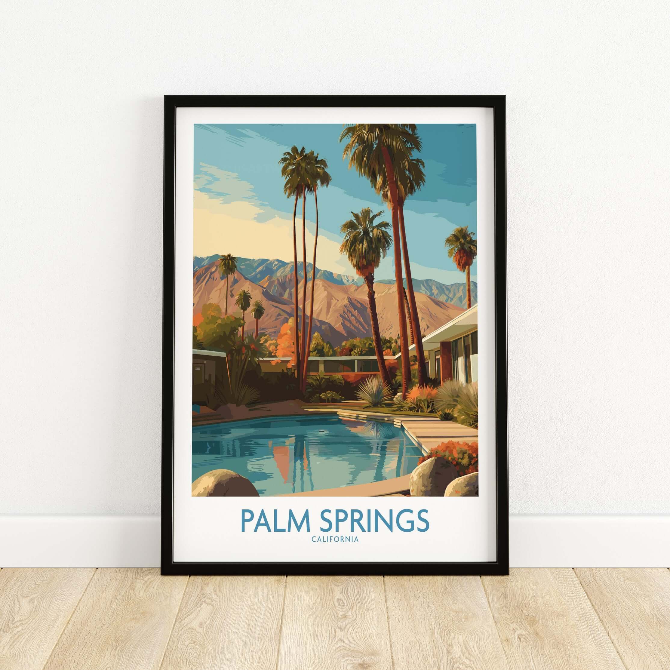 Palm Springs California Poolside Mountain View Print - California Travel Decor