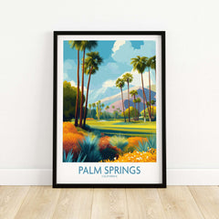 Palm Springs Vibrant Garden Poster - California Golf Vacation Travel showcasing a colorful garden landscape with palm trees.