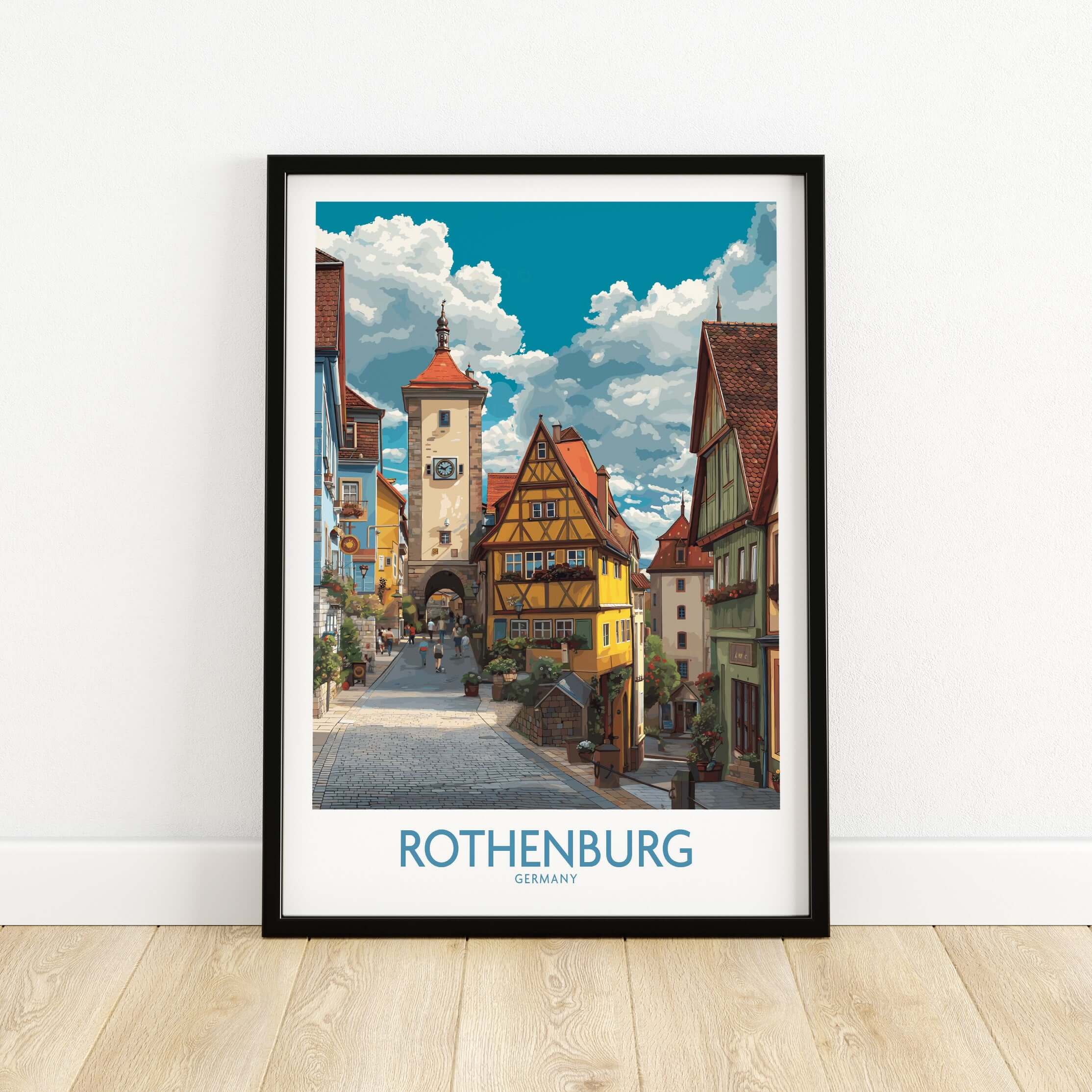 Rothenburg Wall Art Print Germany showcasing medieval town architecture in vibrant colors.