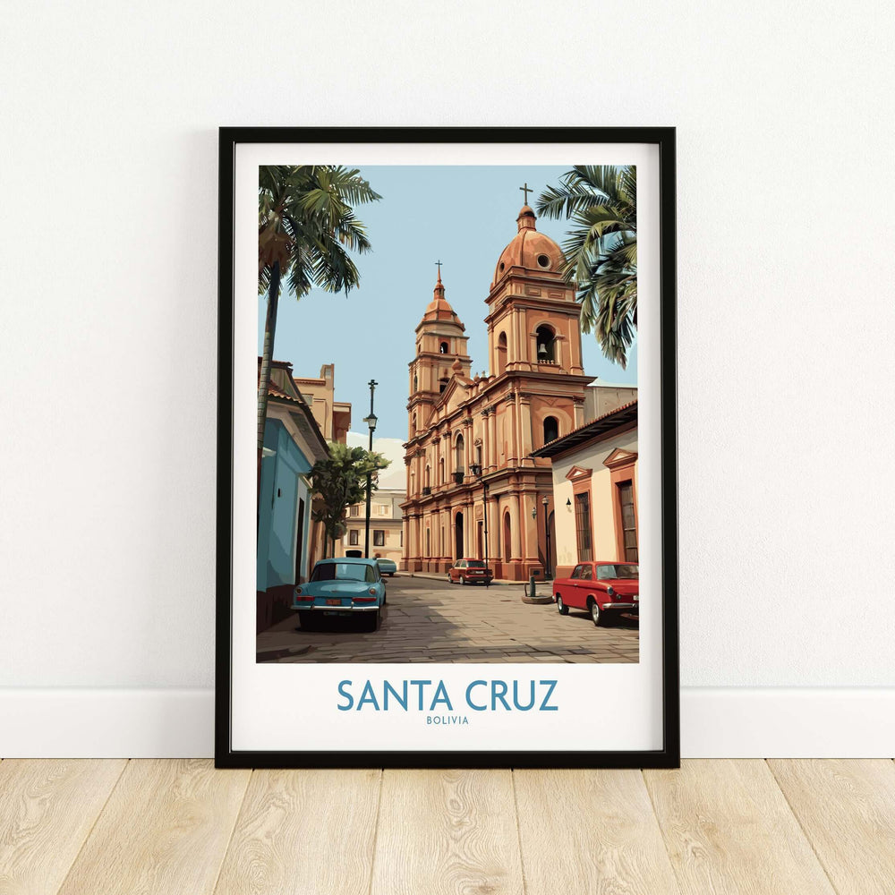 Santa Cruz Bolivia Art Print | Historic City Poster showcasing historic architecture and vibrant streets of Santa Cruz, Bolivia.