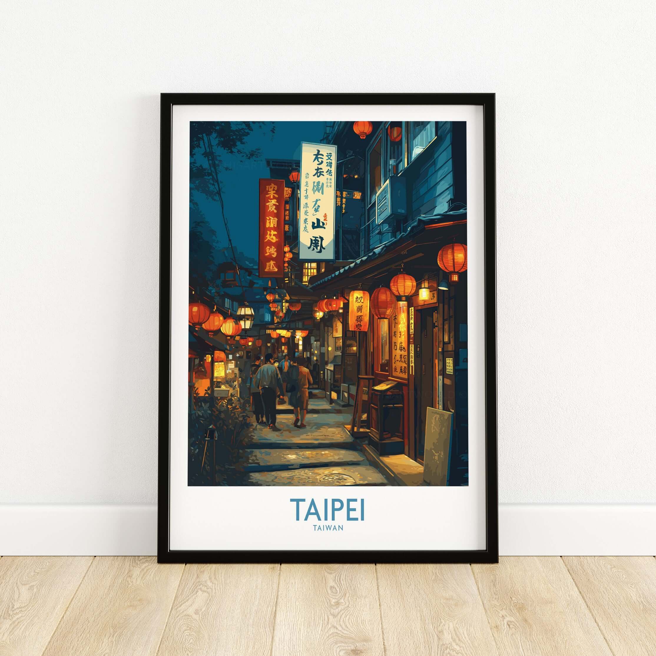Taipei Taiwan Poster of Illuminated Market - Vibrant City Life Decor showcasing a bustling night market scene.