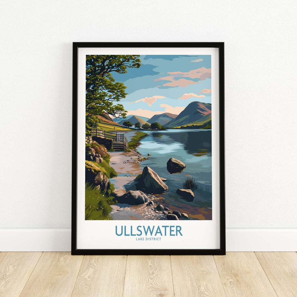 Ullswater Lake District mountain vista poster showcasing serene lake and mountains, perfect for hiking decor.
