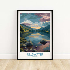 Ullswater Lake District Tranquil Lake View Poster - Scenic UK Landscape Decor with vibrant colors and serene lake reflection.