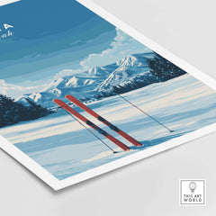 Alta Utah skis resting in fresh powder with a scenic mountain backdrop, capturing the joy of winter sports.