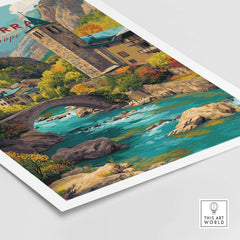 Andorra Valira River Valley Village Print | European Mountain Wall Decor featuring a scenic river and village landscape.