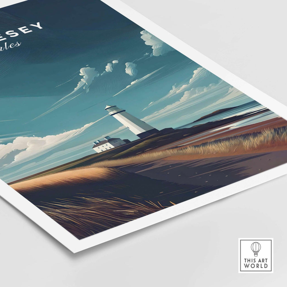 Anglesey Wales lighthouse coastal print showcasing serene landscape and peaceful charm for home decor.