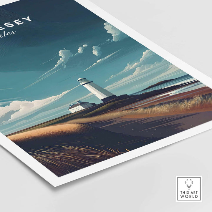 Anglesey Wales lighthouse coastal print showcasing serene landscape and peaceful charm for home decor.
