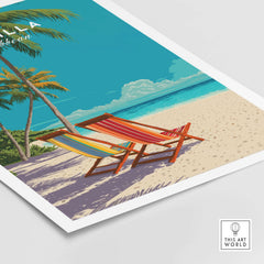 Anguilla Caribbean Wall Art - Tropical Island Print featuring colorful beach chairs on a serene tropical beach.