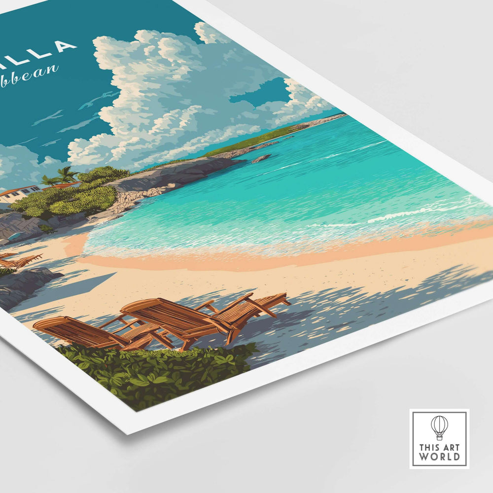 Anguilla Caribbean beach print featuring crystal-clear waters and sandy shores, perfect for tropical home decor.