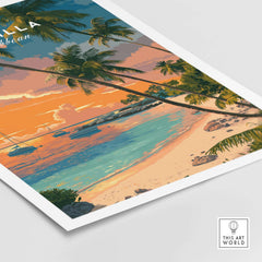 Anguilla Poster Caribbean Sunset Poster - Vibrant Beach Scene Art featuring a colorful sunset over a serene beach.