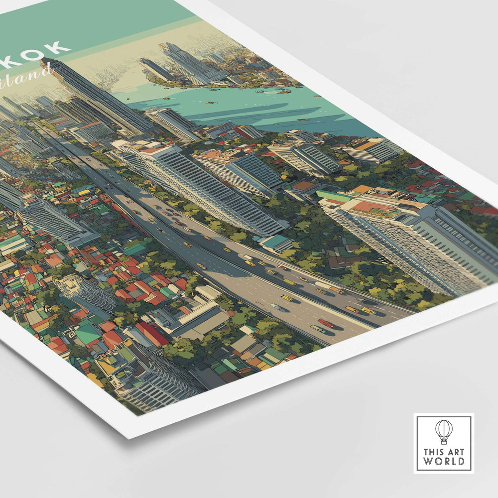 Bangkok city skyline poster showcasing high-rise urban landscape and vibrant city life.