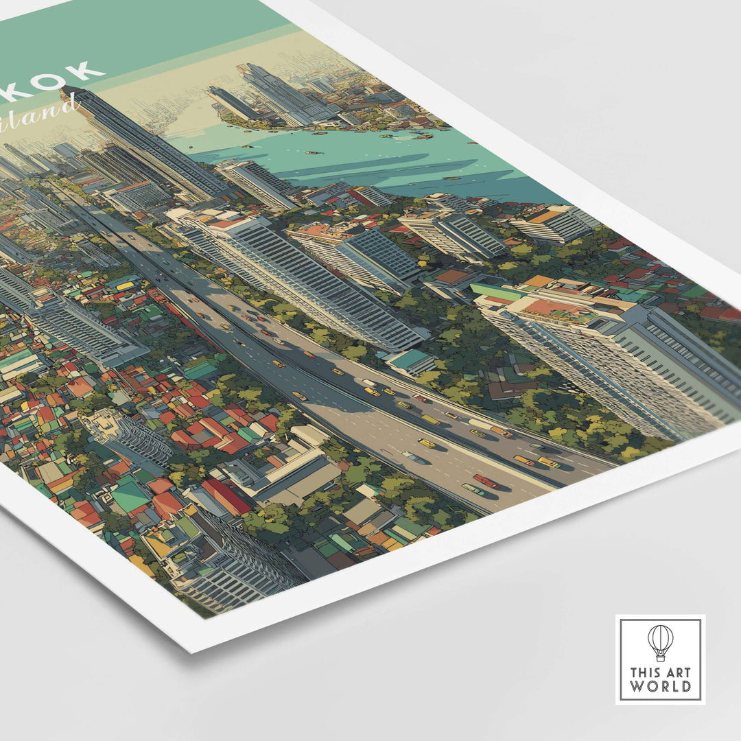 Bangkok city skyline poster showcasing high-rise urban landscape and vibrant city life.